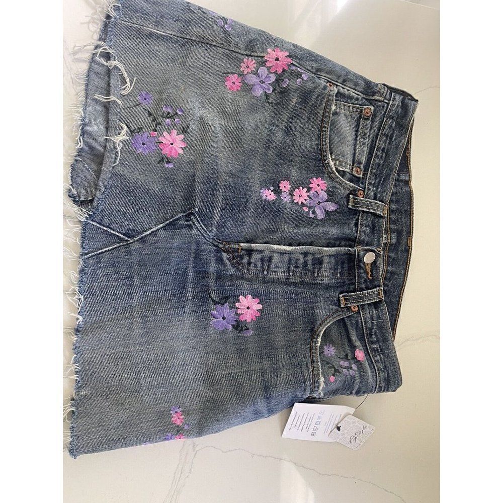 NWT FREE PEOPLE X RIALTO JEAN PROJECT Sz 30 PAINTED CHARLOTTE DENIM MINI SKIRT - Picture 6 of 7